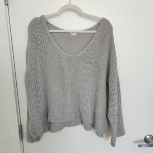 O & O Gray Wide V-Neck Oversized Sweater